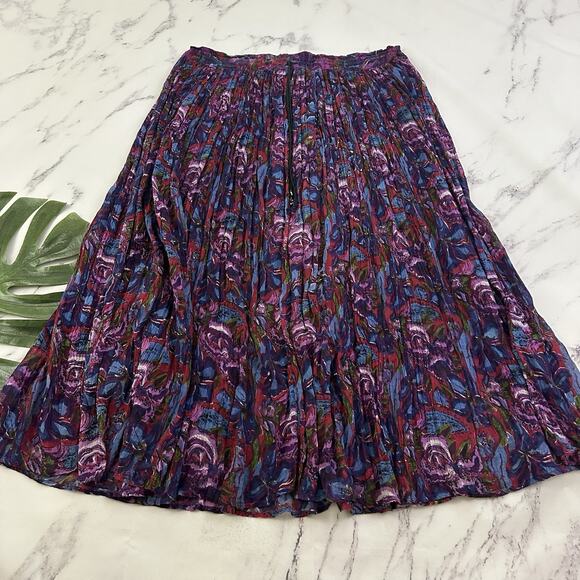 Womens Vintage 90s Crinkle Maxi Skirt Plus Size 1x Purple Floral Boho Festival - Picture 1 of 9